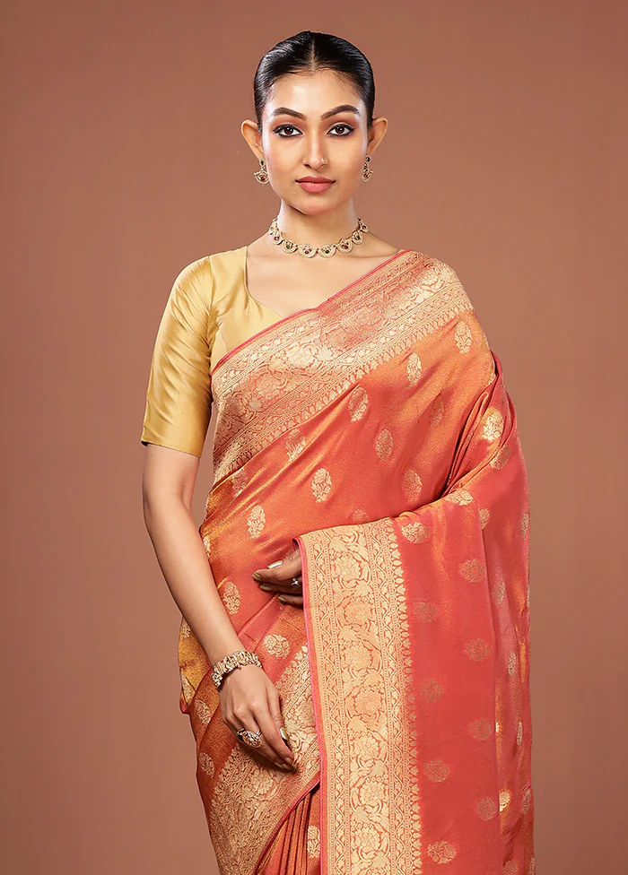 Orange Tissue Silk Saree With Blouse Piece