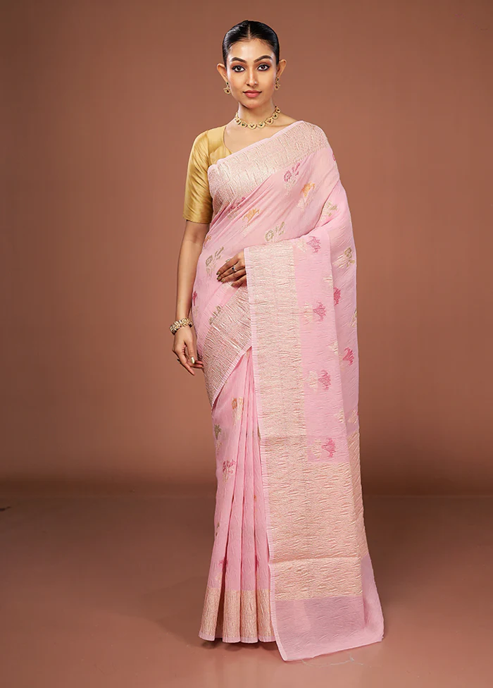 Pink Tissue Silk Saree With Blouse Piece - Image 2