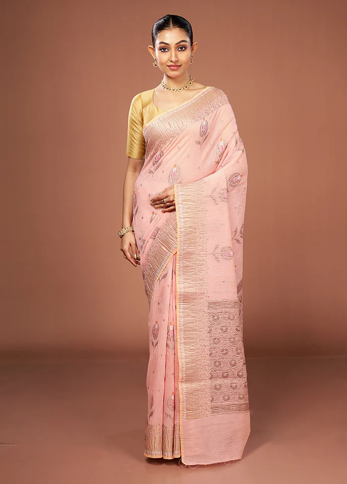 Pink Tissue Silk Saree With Blouse Piece - Image 2