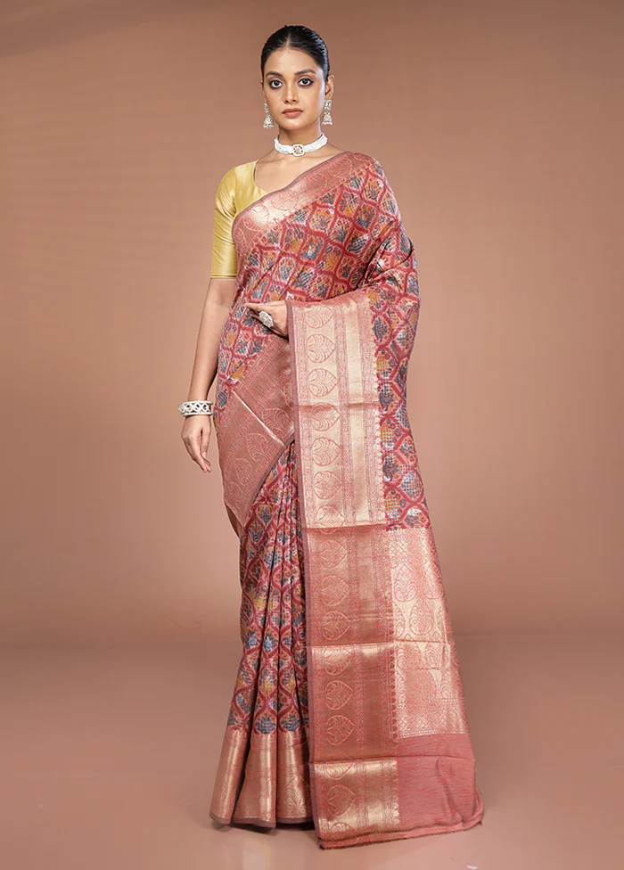 Pink Tussar Silk Saree With Blouse Piece - Image 2