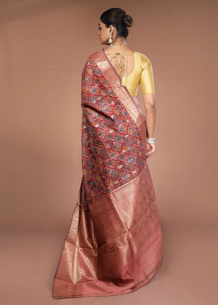 Pink Tussar Silk Saree With Blouse Piece - Image 3
