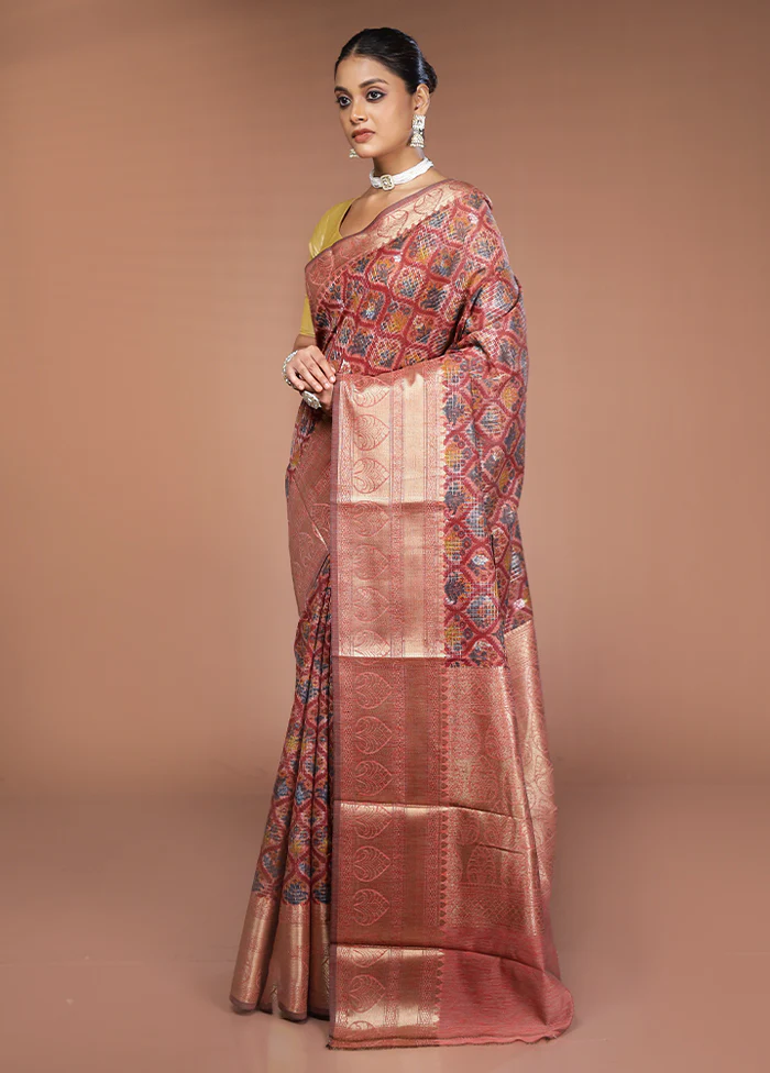Pink Tussar Silk Saree With Blouse Piece - Image 4