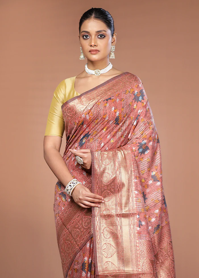Pink Tussar Silk Saree With Blouse Piece