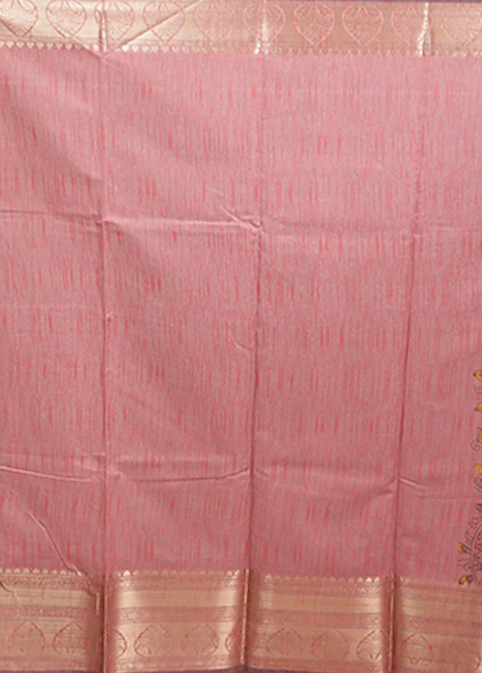 Pink Tussar Silk Saree With Blouse Piece - Image 5