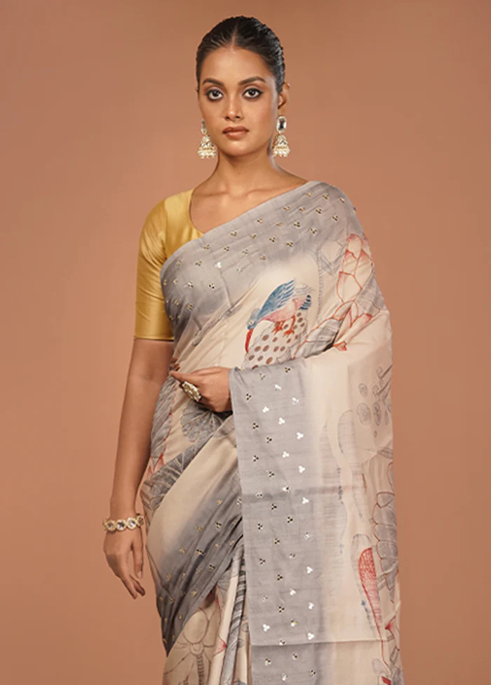 Pink Tussar Silk Saree With Blouse Piece
