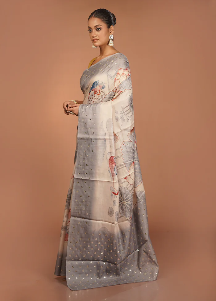 Pink Tussar Silk Saree With Blouse Piece - Image 4