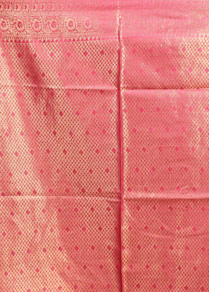 Pink Tussar Silk Saree With Blouse Piece - Image 5