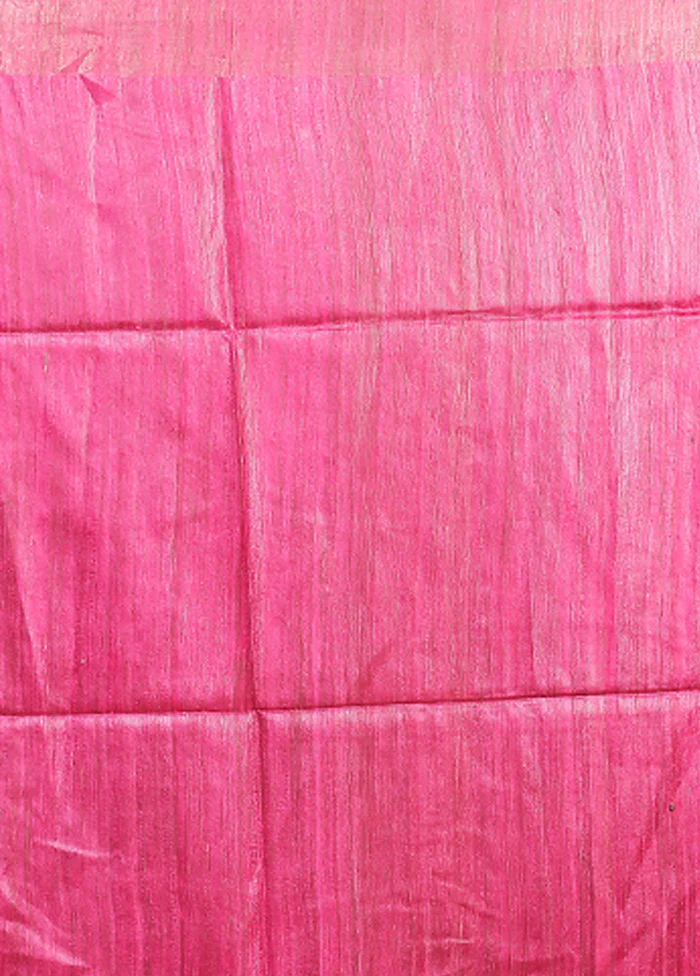 Pink Tussar Silk Saree With Blouse Piece - Image 5