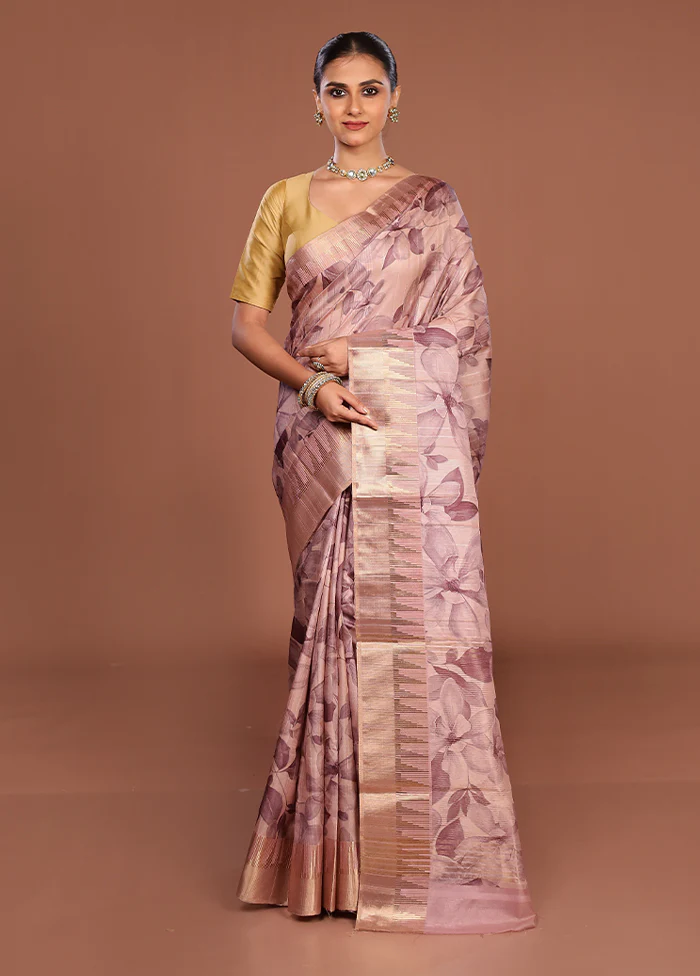 Pink Tussar Silk Saree With Blouse Piece - Image 2