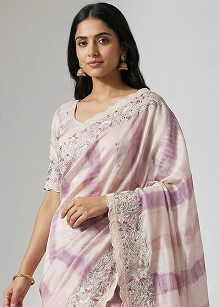 Pink Tussar Silk Saree With Blouse Piece - Image 2