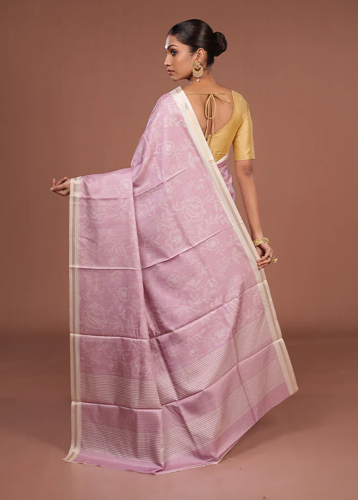 Pink Tussar Silk Saree With Blouse Piece - Image 3