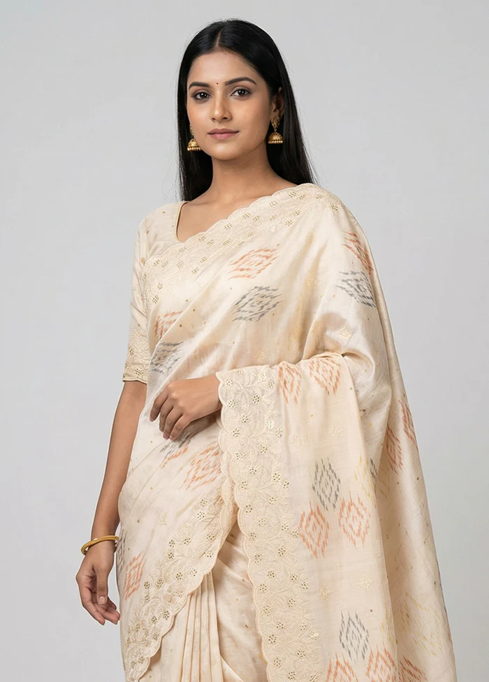 Pink Tussar Silk Saree With Blouse Piece - Image 2