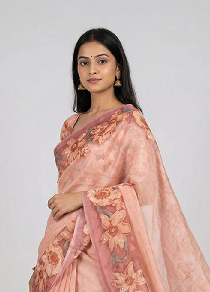 Pink Tussar Silk Saree With Blouse Piece - Image 2