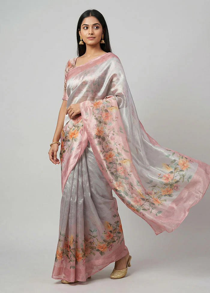 Pink Tussar Silk Saree With Blouse Piece