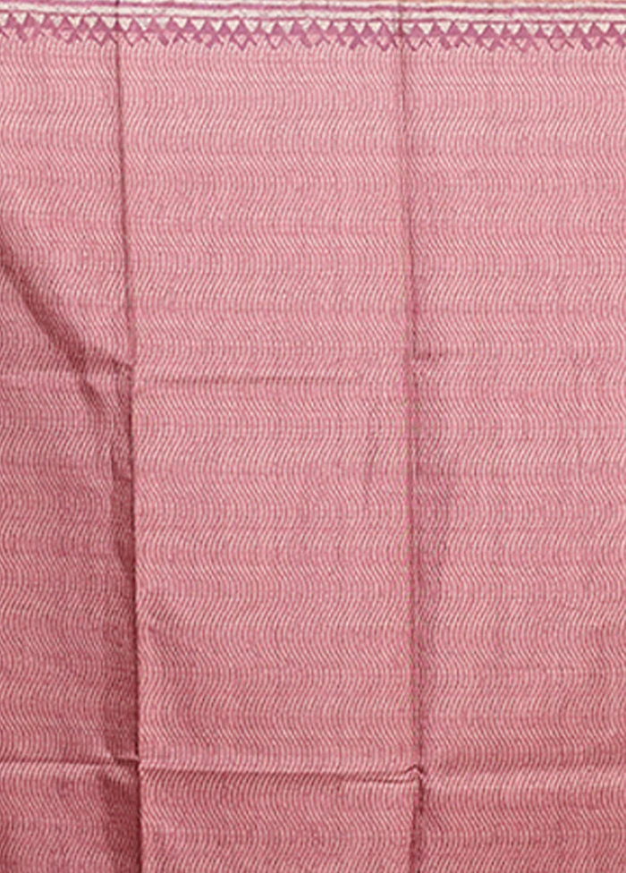 Pink Tussar Silk Saree With Blouse Piece - Image 5