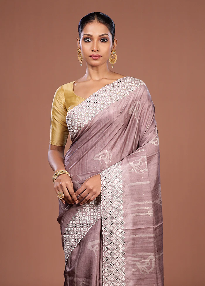 Pink Tussar Silk Saree With Blouse Piece