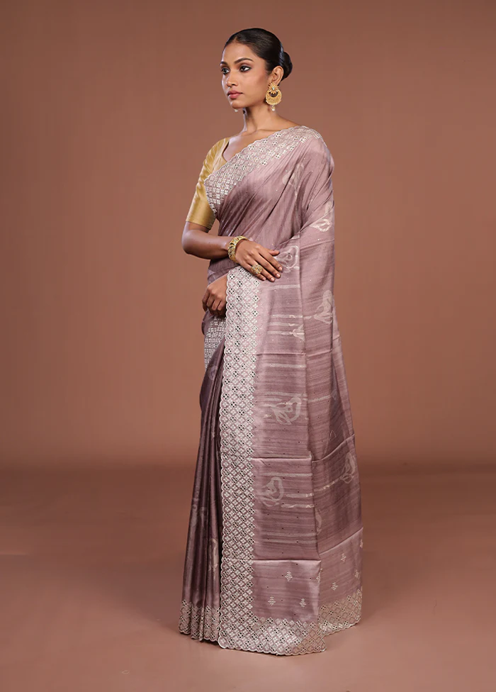 Pink Tussar Silk Saree With Blouse Piece - Image 4