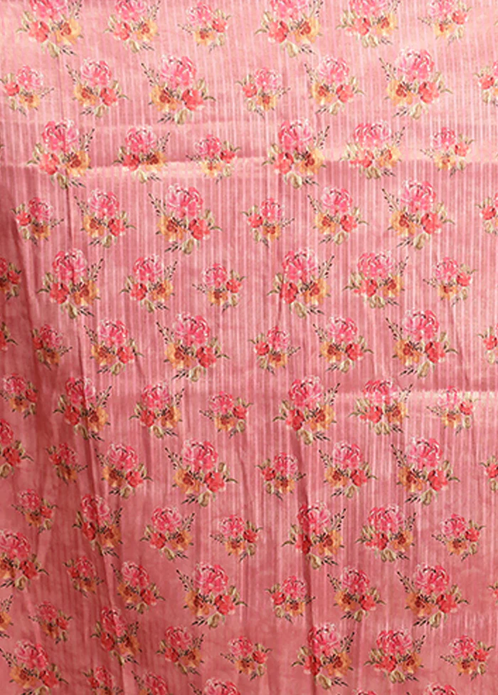 Pink Tussar Silk Saree With Blouse Piece - Image 5