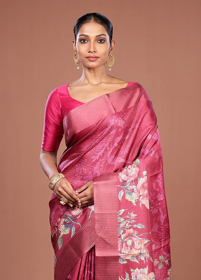 Pink Tussar Silk Saree With Blouse Piece