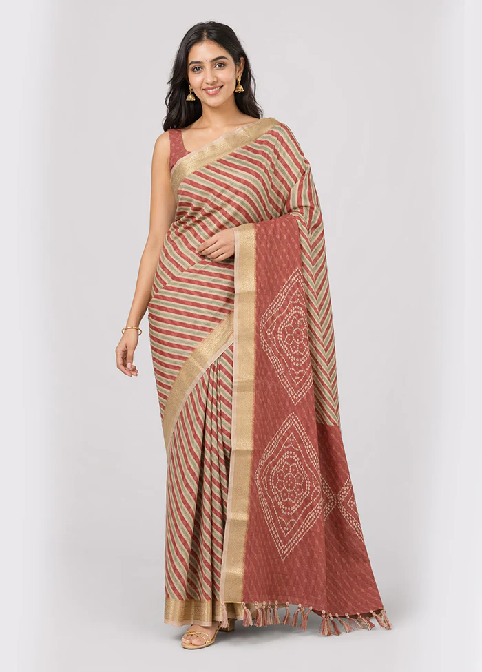 Pink Tussar Silk Saree With Blouse Piece