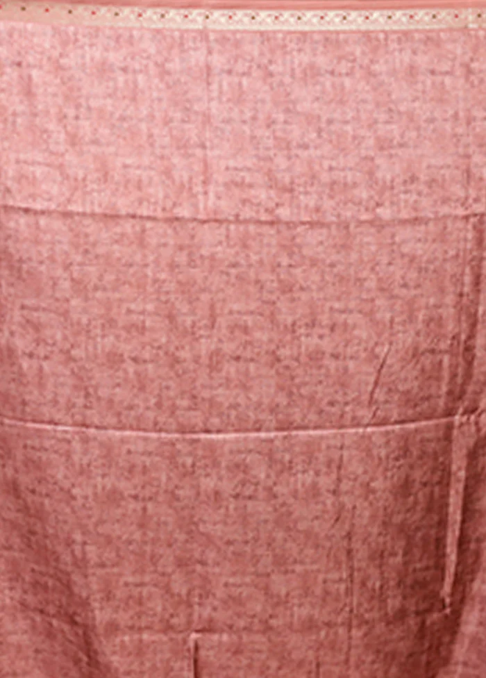 Pink Tussar Silk Saree With Blouse Piece - Image 5