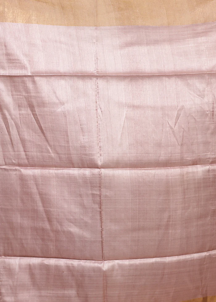 Pink Tussar Silk Saree With Blouse Piece - Image 5