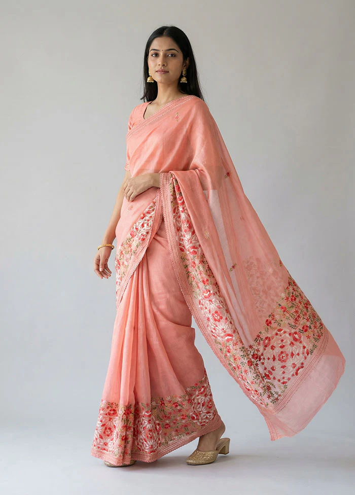 Pink Tussar Silk Saree With Blouse Piece