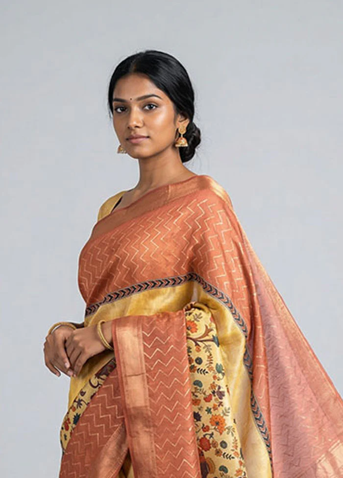 Pink Tussar Silk Saree With Blouse Piece - Image 2