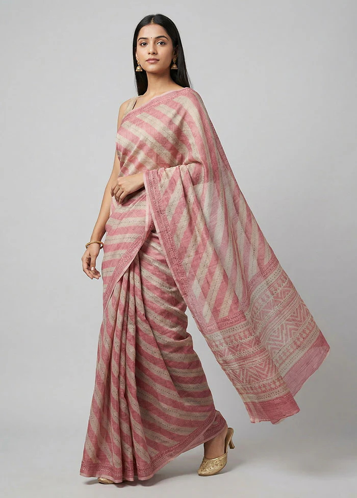 Pink Tussar Silk Saree With Blouse Piece