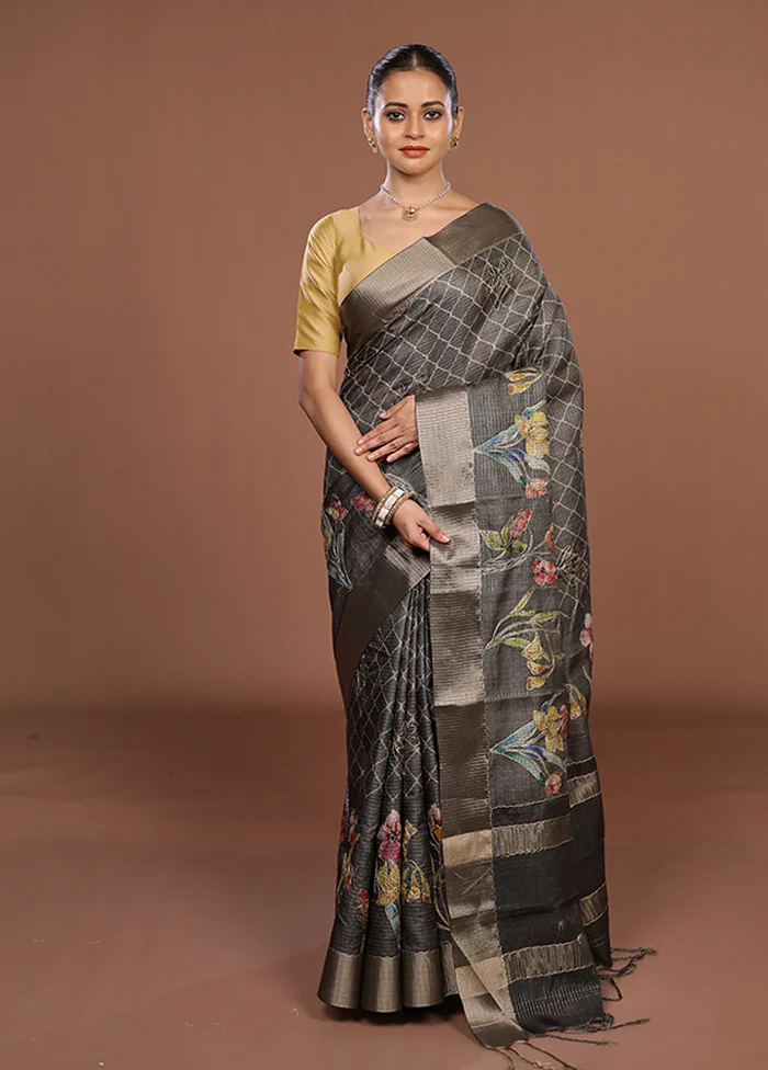 Pink Tussar Silk Saree With Blouse Piece - Image 2