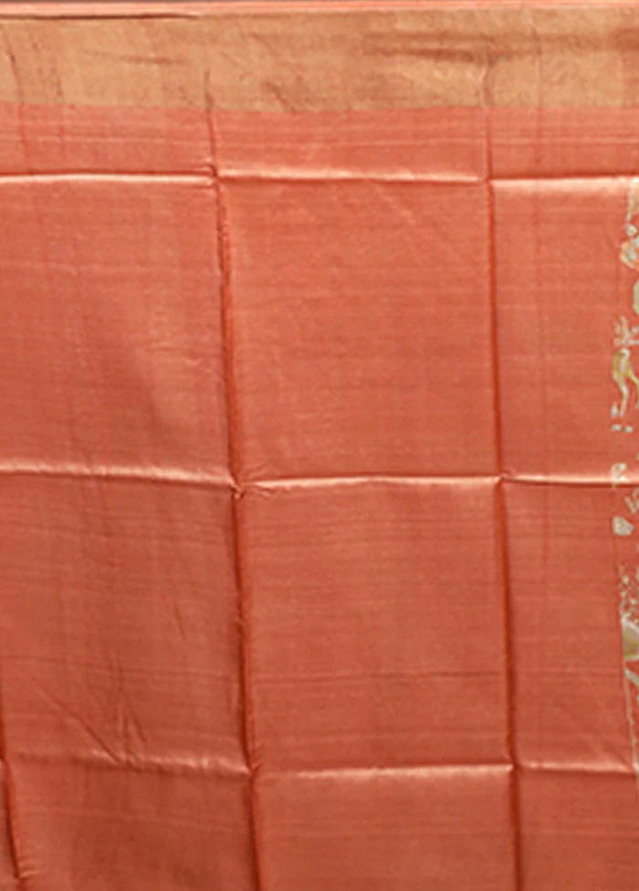 Pink Tussar Silk Saree With Blouse Piece - Image 5