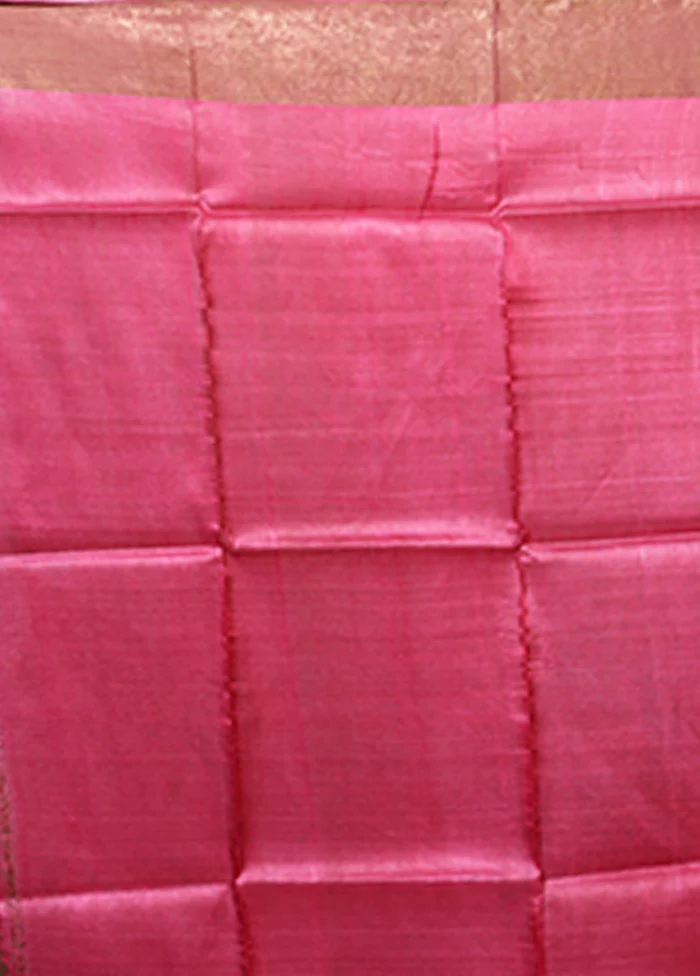 Pink Tussar Silk Saree With Blouse Piece - Image 5