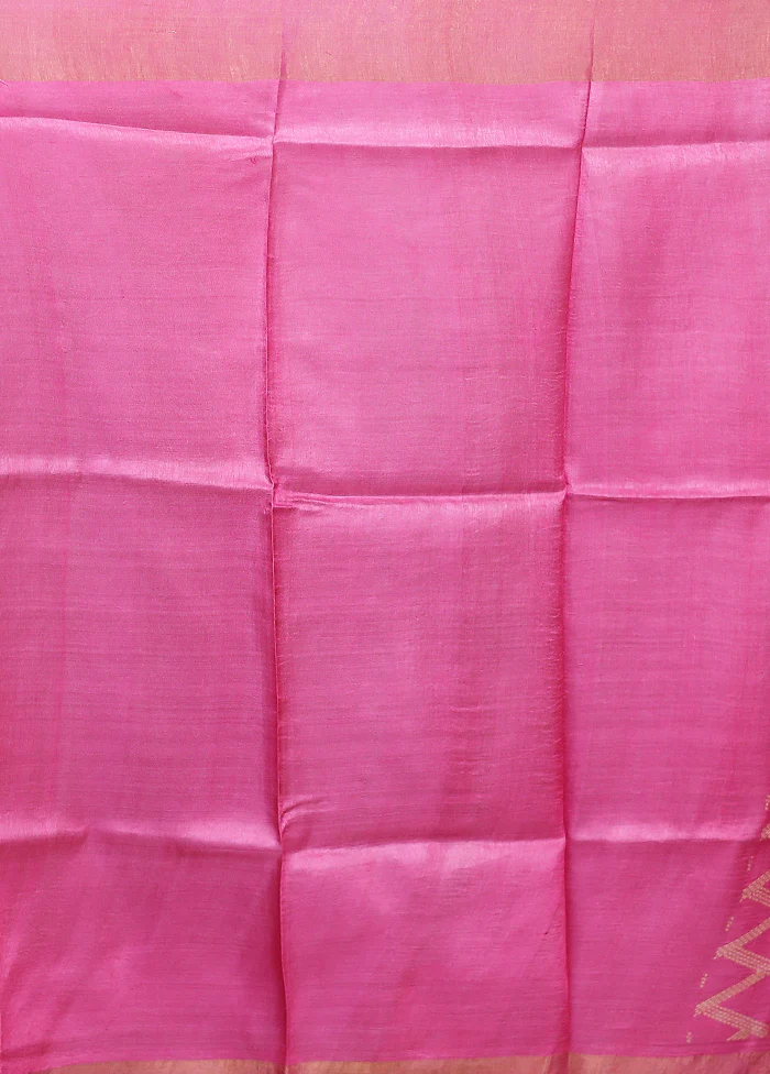 Pink Tussar Silk Saree With Blouse Piece - Image 5