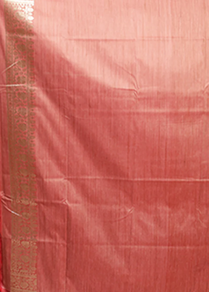 Pink Tussar Silk Saree With Blouse Piece - Image 5