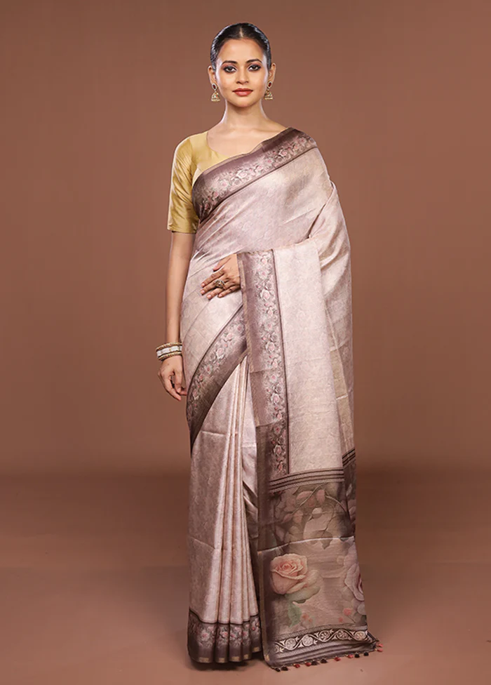 Pink Tussar Silk Saree With Blouse Piece - Image 2
