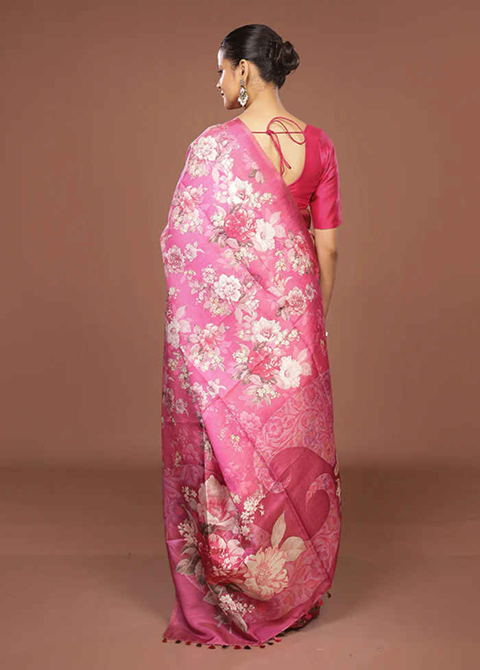 Pink Tussar Silk Saree With Blouse Piece - Image 3