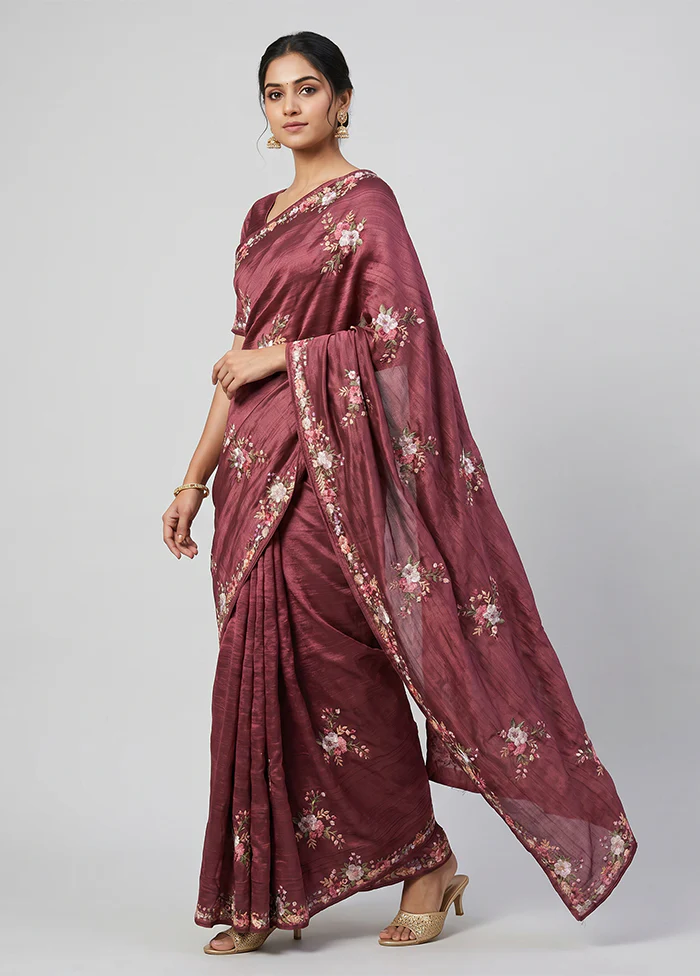 Pink Tussar Silk Saree With Blouse Piece