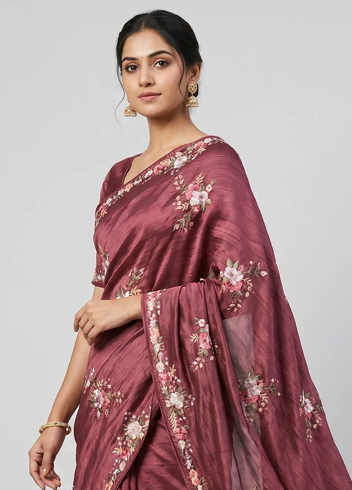 Pink Tussar Silk Saree With Blouse Piece - Image 2