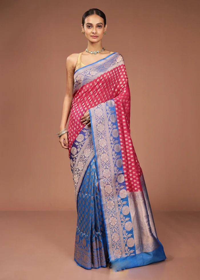 Pink Uppada Silk Saree With Blouse Piece - Image 2