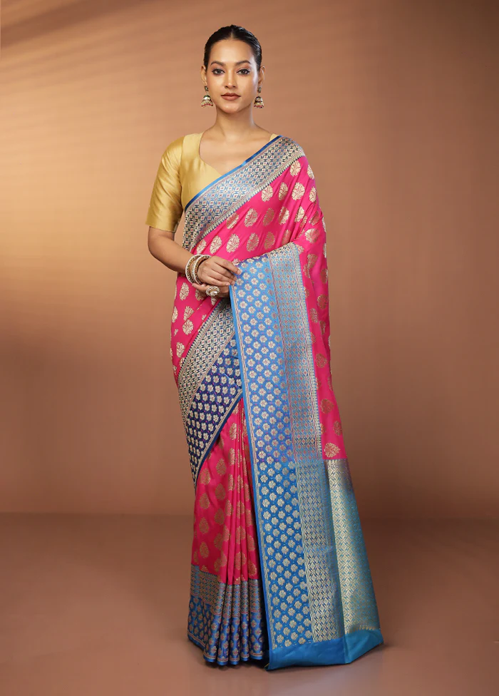 Pink Uppada Silk Saree With Blouse Piece - Image 2