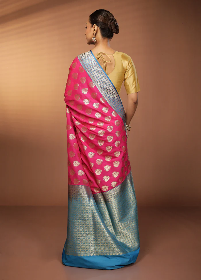 Pink Uppada Silk Saree With Blouse Piece - Image 3
