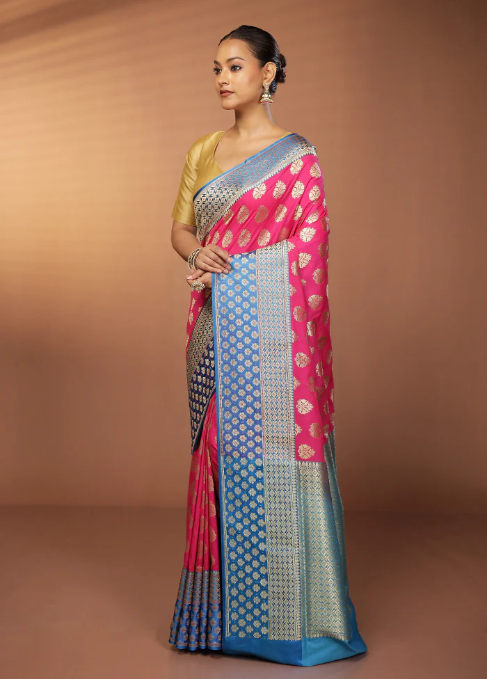 Pink Uppada Silk Saree With Blouse Piece - Image 4