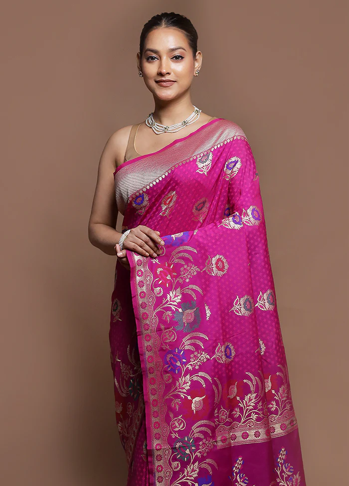 Pink Uppada Silk Saree With Blouse Piece - Image 2
