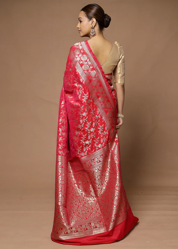 Pink Uppada Silk Saree With Blouse Piece - Image 3