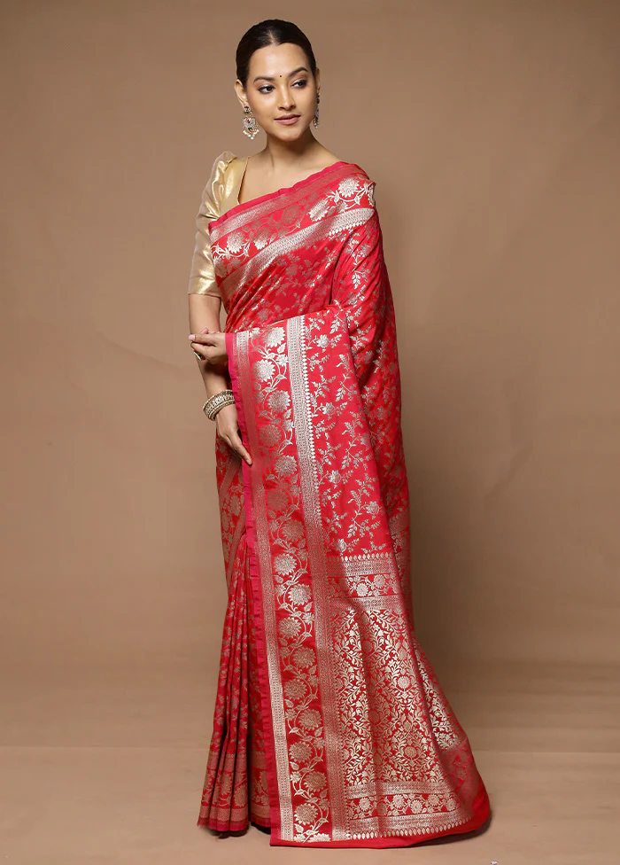 Pink Uppada Silk Saree With Blouse Piece - Image 4