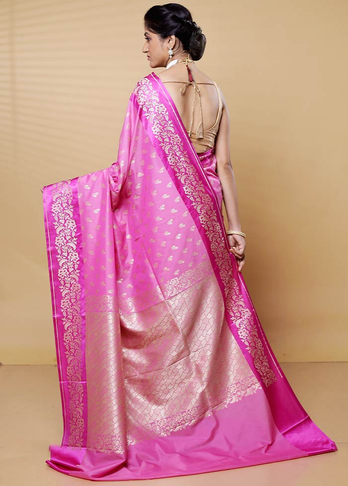 Pink Uppada Silk Saree With Blouse Piece - Image 3
