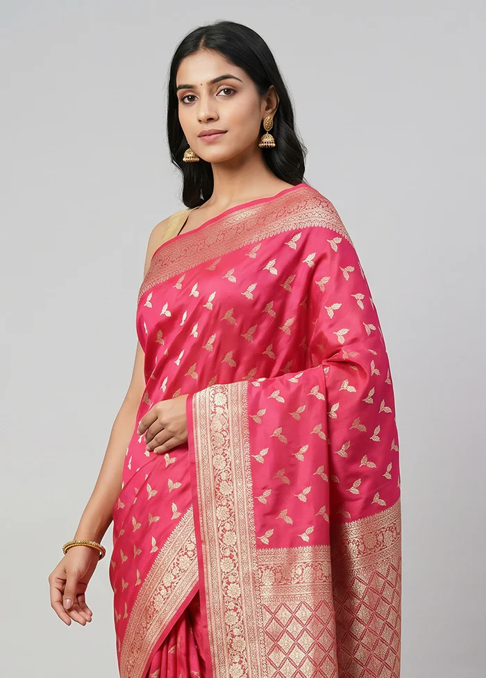 Pink Uppada Silk Saree With Blouse Piece - Image 2