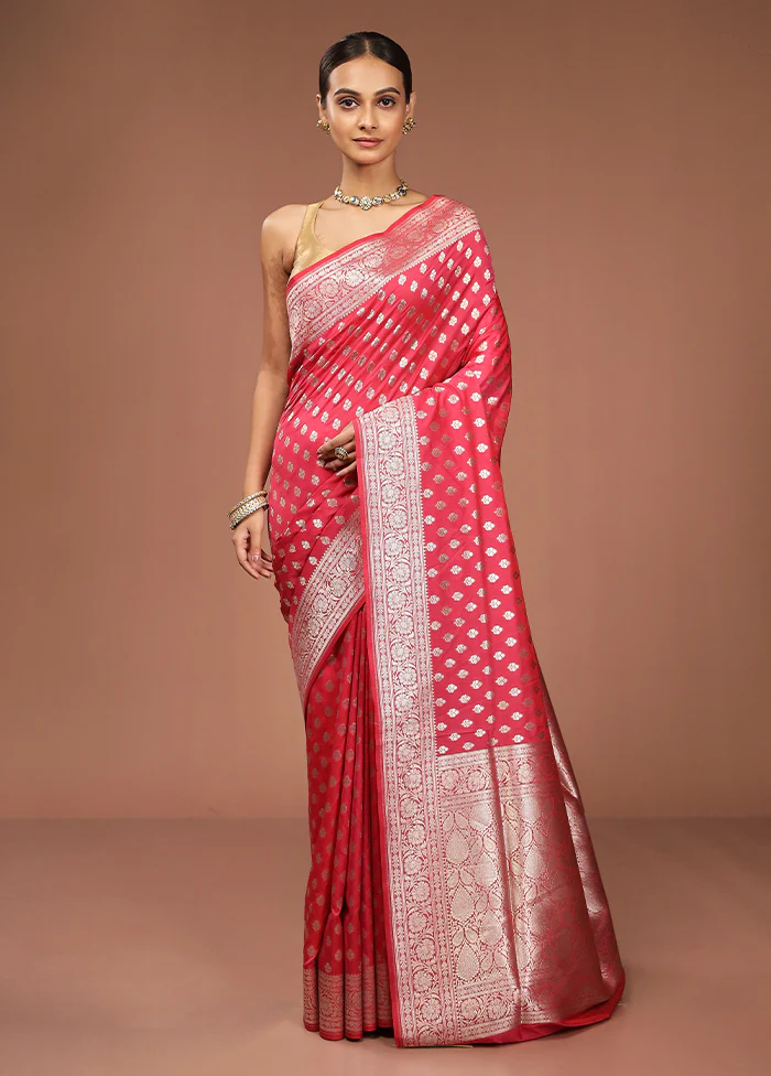 Pink Uppada Silk Saree With Blouse Piece - Image 2