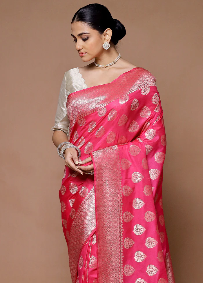 Pink Uppada Silk Saree With Blouse Piece - Image 2