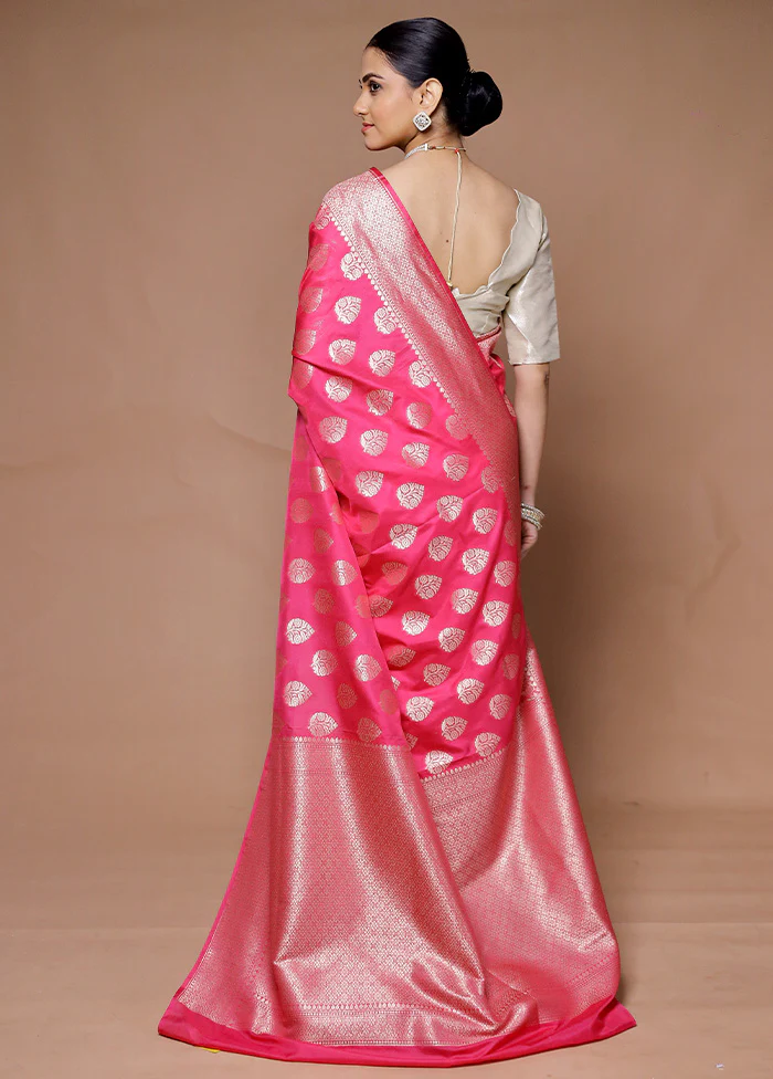 Pink Uppada Silk Saree With Blouse Piece - Image 3
